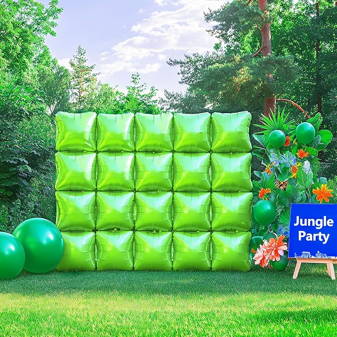 NISOCY 25PCS Metallic Neon Light Green Square Foil Balloons Wall Backdrop | - Image 6