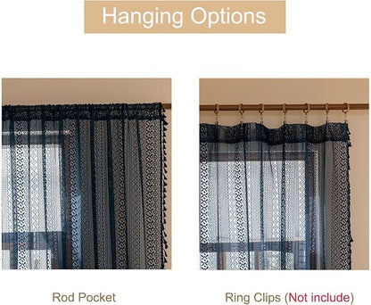 Sutuo Home Navy Blue Boho Sheer Curtains 72 inches Long - Image 5