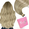 YoungSee Nano Bead Hair Extensions Human Hair Ombre Blonde Nano Ring Hair Extensions Balayage Ash Blonde Ombre Platinum Blond Nano-Link Balayage Human Hair Extension 24Inch 50G 50S for Wedding