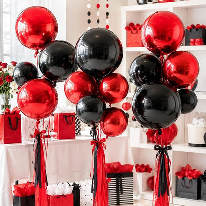 15 Pcs Black and Red Round Foil Balloons, 22/15/10 Inch 4D Ball Balloons Black - Image 5