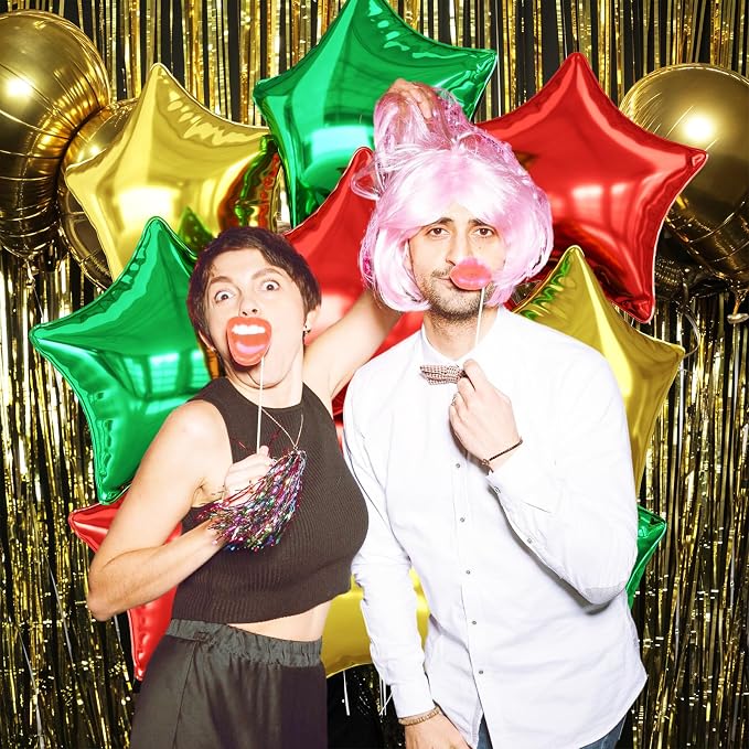 Red Green Gold Star Foil Balloons, 18 Inch Large Metallic Stars Balloons Helium - Image 6