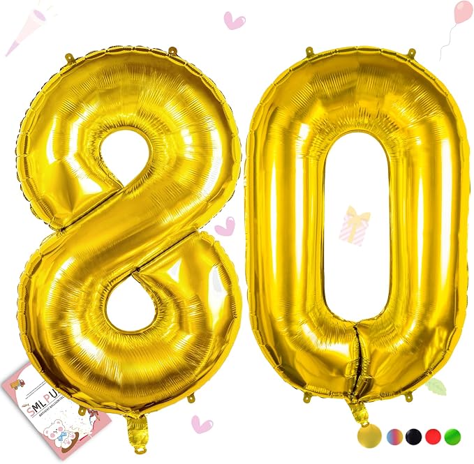 40 Inch Gold Number 80 Balloons, 80th Birthday Party Decorations | Large Self by Smlpuame