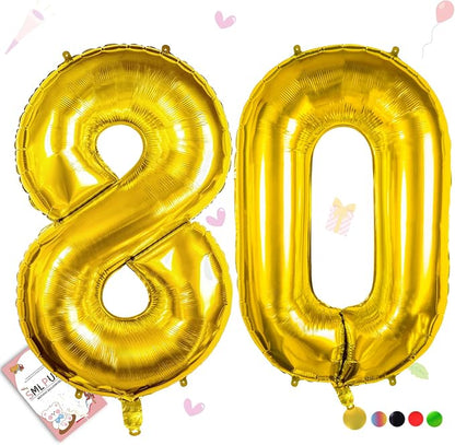40 Inch Gold Number 80 Balloons, 80th Birthday Party Decorations | Large Self by Smlpuame
