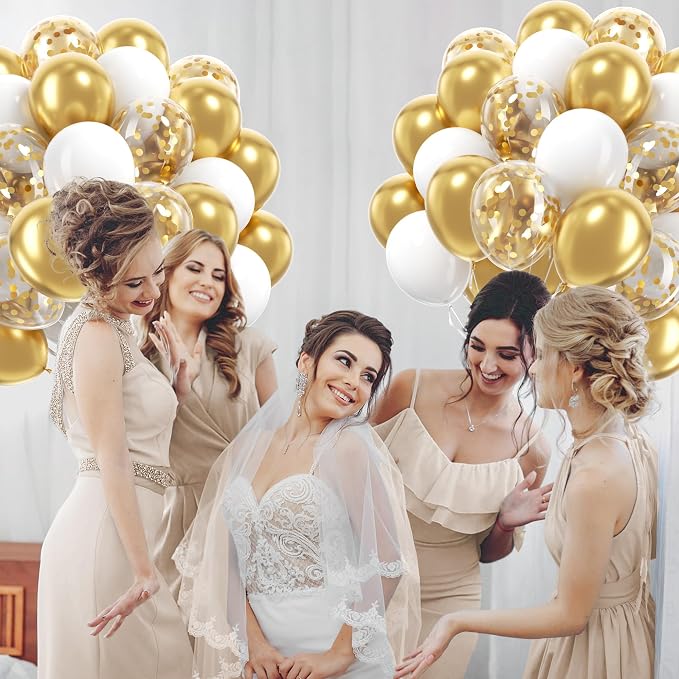 60pcs Gold and White Balloons 12inch - Image 6