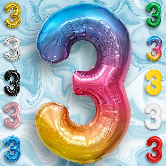 Rainbow Number Balloons 3 Mylar Foil 40 Inch - Image 3