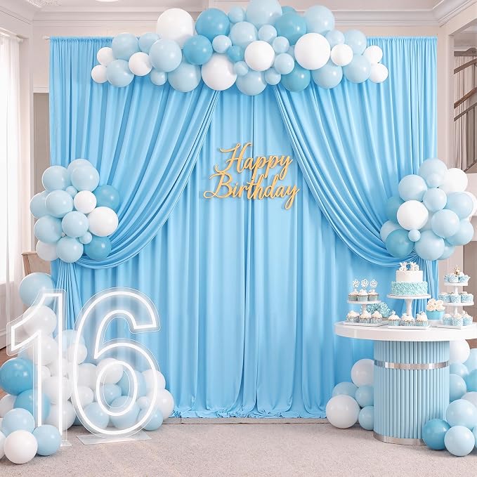 10ft x 10ft Wrinkle Free Baby Blue Backdrop Curtain - Image 4