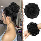 FESHFEN Messy Bun Hair Piece - Large Elastic Wavy Curly Hair Bun Scrunchies Ponytail Extensions Synthetic Chignon Hairpieces for Women, Black Brown 1.94oz