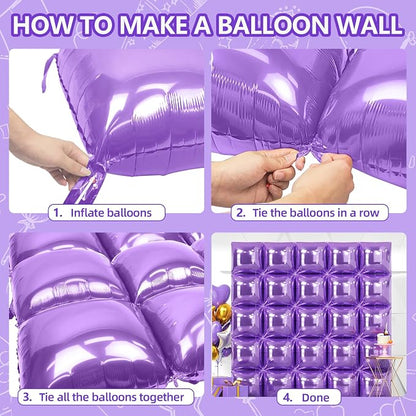 NISOCY 25PCS Light Purple Square Foil Balloons Wall Backdrop | Double Sided - Image 4