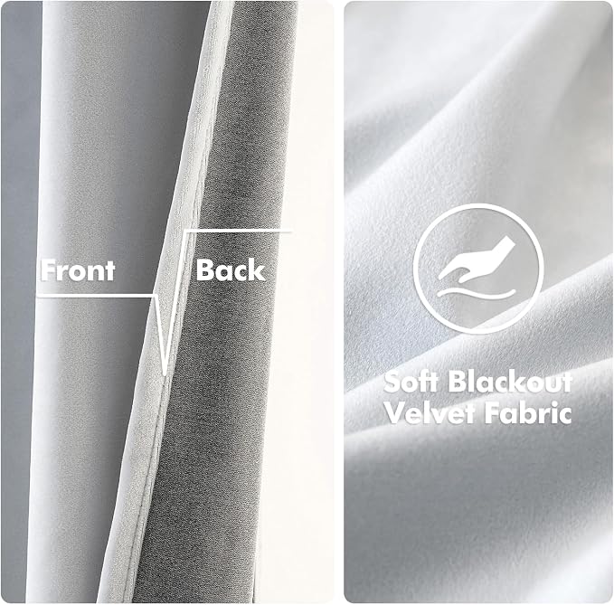 MIULEE Velvet Curtains Greyish White 52 x 96 Inch Length Set of 2 | Grommet - Image 3