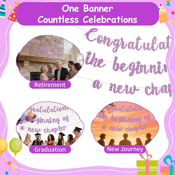 Pre-Strung Congratulations Banner New Chapter & Journey Hanging Garland Glitter - Image 7