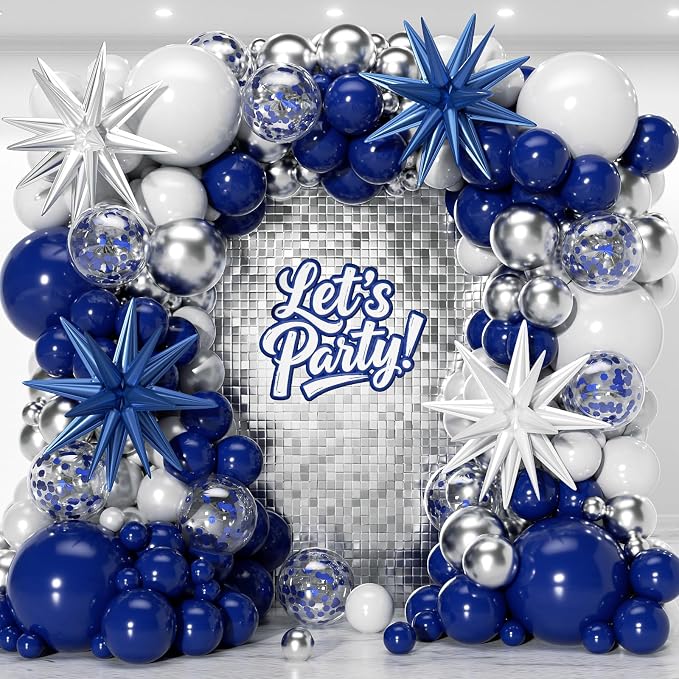 153Pcs Navy Blue and Silver Balloons Garland Arch Kit by PTGOLUO