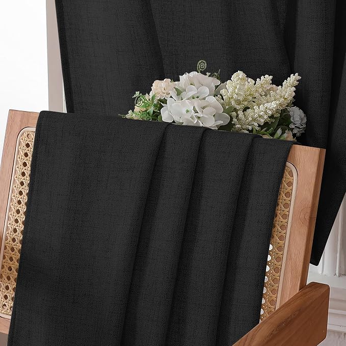 Tollpiz Short Linen Curtain Bedroom Rod Pocket Semi Sheer Curtains Burlap Light - Image 6