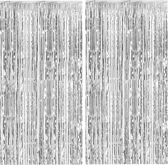 2 Pack Silver Backdrop Curtain Party Decorations Foil Fringe Backdrop Silver by BOMSI