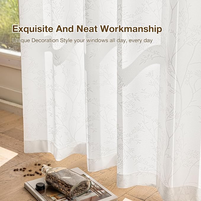 Anmao White Semi Sheer Light Filtering Short Curtains 45 Inches Long 2 Panels - Image 7