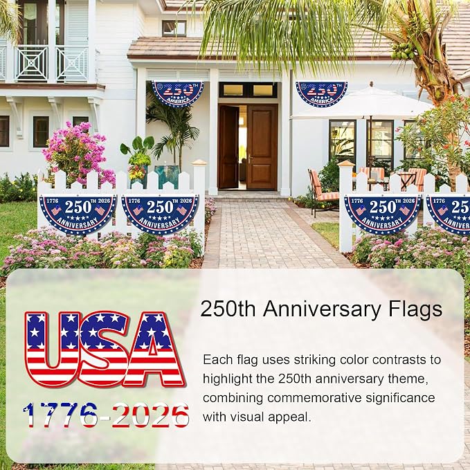 2PCS USA Anniversary 250th Flag, 1.5X3 FT Anniversary Fan Flags, Yard Signs - Image 4