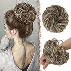 FESHFEN Messy Bun Hair Pieces - Large Wavy Curly Elastic Hair Bun Scrunchies Ponytail Extensions Synthetic Chignon Hairpieces for Women, Golden Brown & Bleach Blonde 1.94oz