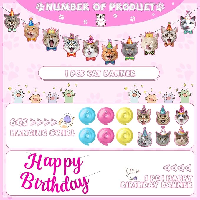 Cat Themed Birthday Party Decorations, Cat Birthday Decorations - Image 2