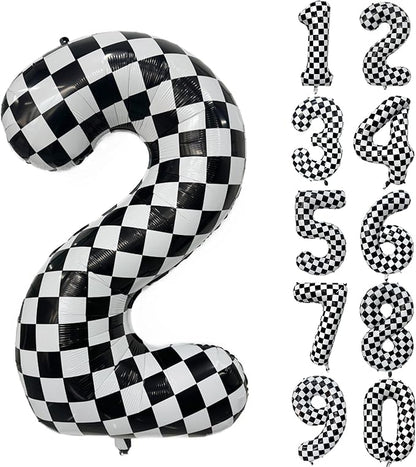 40 Inch Checkered Number Balloon 2 Black and White Number 2 Balloon Foil Helium by Yeodong
