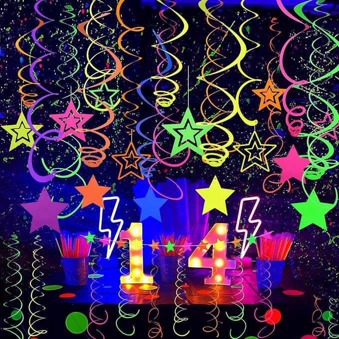 52 PCS UV Neon Rainbow Ceiling Swirl Decoration Hanging Streamer - Image 6