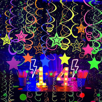 52 PCS UV Neon Rainbow Ceiling Swirl Decoration Hanging Streamer - Image 6