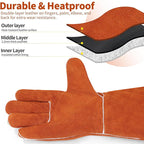 Welding Gloves Fire Heat Resistant 14IN Fireproof Leather for Welding Fire Pit Wood Stove Campfire Furnace BBQ Baking,Grill Oven Stick Mig Tig Gear Gift for Man L