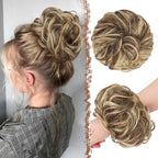 FESHFEN Messy Bun Hair Piece - Large Elastic Wavy Curly Hair Bun Scrunchies Ponytail Extensions Synthetic Chignon Hairpieces for Women, Light Brown & Blonde 1.94oz