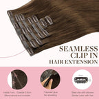 GOO GOO Clip in Hair Extensions Real Human Hair, Remy Human Hair Extensions Clip ins for Women, Natural Human Hair, 24inch 120g 7Pcs, 4A Chocolate Brown