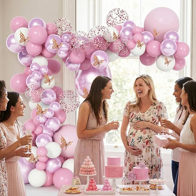 Pink Butterfly Balloon Garland Kit 113pcs, 18in Pink Purple Pearl Confetti by Depotner