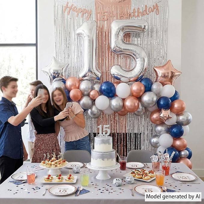 Silver Number 15 Balloon 40 Inch, Radiant Foil - Image 2