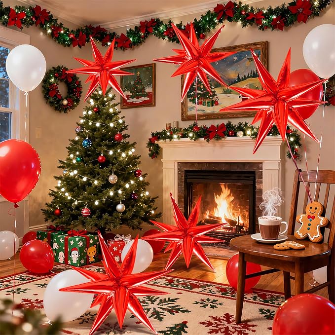 Red Star Foil Balloons Explosion 12 Point Spike Baloons Large Mylar Balloon - Image 2