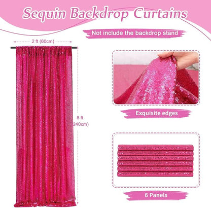 Fuchsia Glitter Sequin Backdrop Curtains 6 Pieces 2ftx8ft Dessert Backdrop - Image 2