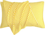 JELLYMONI 100% Natural Cotton Striped King Pillowcases Set, 2 Pack Bright Yellow Stripes Pattern Printed Pillow Covers with Envelope Closure(Pillows are not Included)
