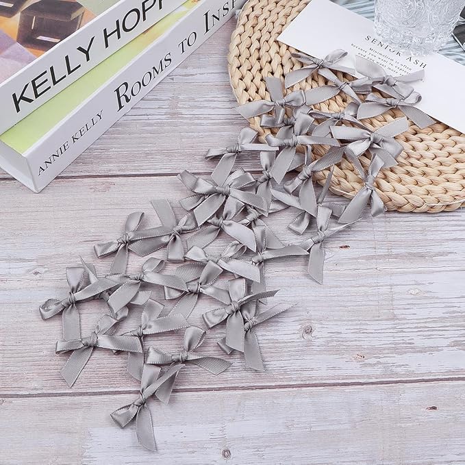 Grey Mini Bows 1.57" 100PCS Small Satin Ribbon Bows - Image 5