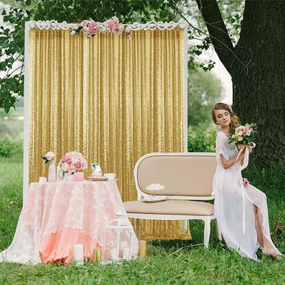 2×8FT-6PCS Gold Sequin Backdrop Curtains Panels, Photography Backdrop Glitter - Image 4