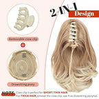 KooKaStyle Ponytail Extension, 10" Short Claw Clip in Pony Tails Hair Extensions Curly Wavy Synthetic Drawstring Hairpieces for Women(Honey Blonde and Dark Blonde Tips)