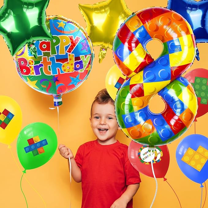 40 Inch Building Block Number Balloon, Colorful Number Block Foil Balloons - Image 4