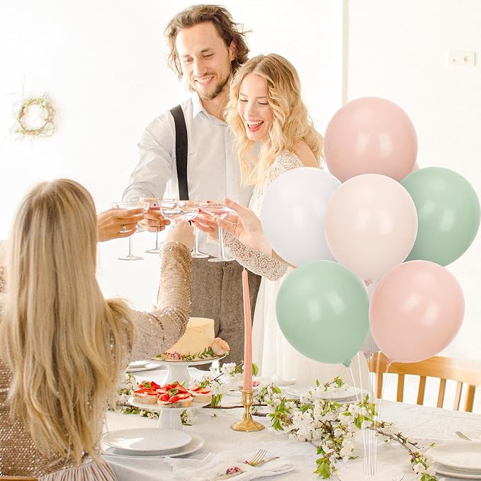 FYSUIMU 4Set Pink and Green Balloon Stand Kit Pastel Pink White Sage Green - Image 3