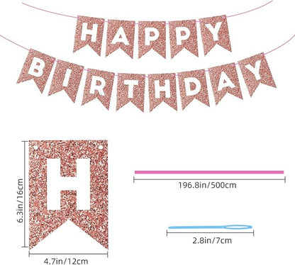 Hooqict Rose Gold Happy Birthday Banner Sign - Image 2
