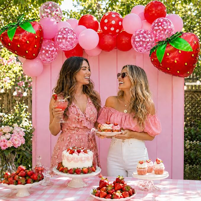 Strawberry Balloons for Sweet Party Decor | 12 Inch Red Pink Strawberry Printed - Image 8