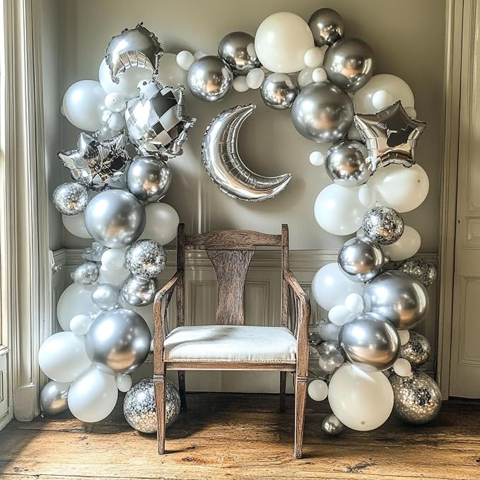 RUBFAC 87pcs Silver Balloons Latex Balloons Different Sizes 18 12 10 5 Inch - Image 4