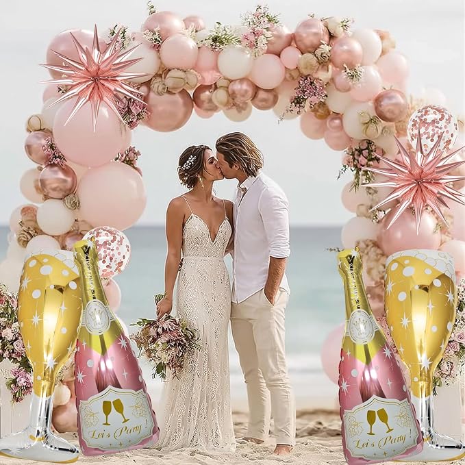 4 Pcs Champagne Balloons, Huge Rose Gold Champagne Bottle Goblet Aluminum Foil - Image 9