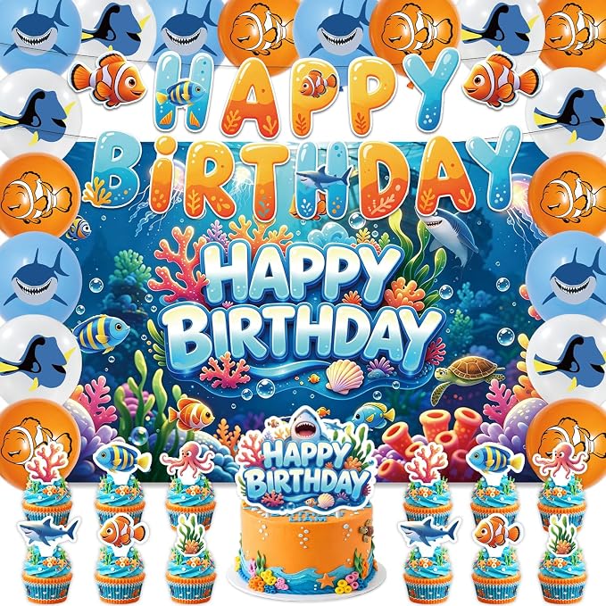 42Pack Finding Nemo Party decoration pack include Banner, Honeycomb Centerpieces by Frerand