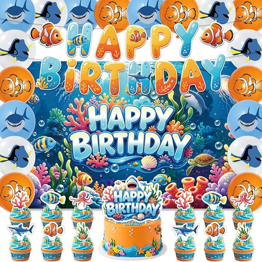 42Pack Finding Nemo Party decoration pack include Banner, Honeycomb Centerpieces by Frerand