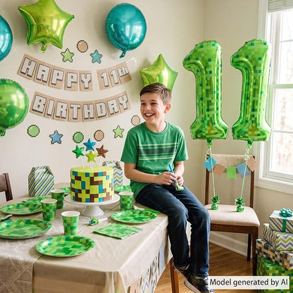 40 Inch Lime Green Pixel Number 11 Balloon, Gamer Video Game Birthday Decor | - Image 2