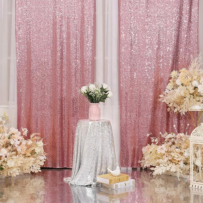 Eternal Beauty Fuchsia Pink Sequin Backdrop Curtains, 2 Panels 2x8FT | 3mm - Image 3