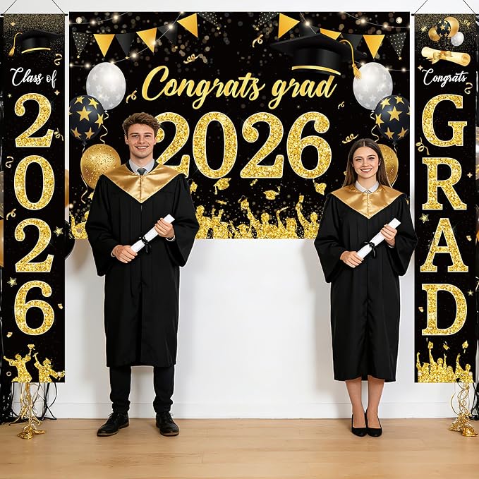 Sophena Graduation Decorations Class of 2026 Grad Banner Backdrop Black and Gold - Image 6