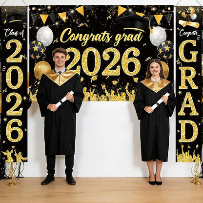 Sophena Graduation Decorations Class of 2026 Grad Banner Backdrop Black and Gold - Image 6