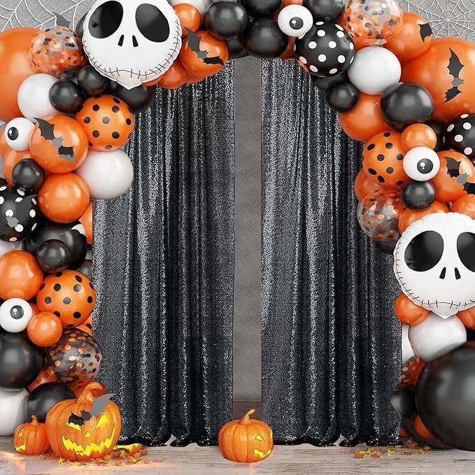 Sugargirl Black Sequin Backdrop Curtain 7FTx7FT Glitter Black Background Drapes - Image 3