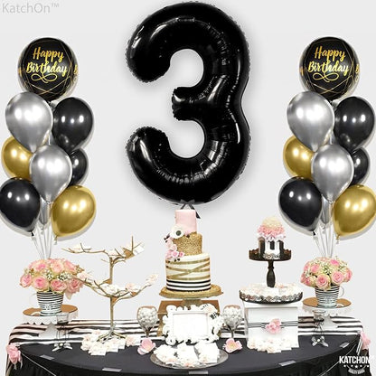 KatchOn Black Number 3 Balloon 40 Inch, 3rd Birthday Decorations - Image 7