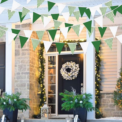 32Ft Green Party Decorations Green Buffalo Plaid Checkered White Triangle Flag - Image 3
